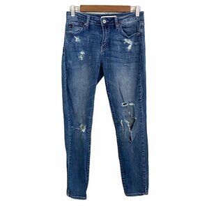 Kancan Women's Distressed Skinny Medium Wash Whiskered Jeans Size 26